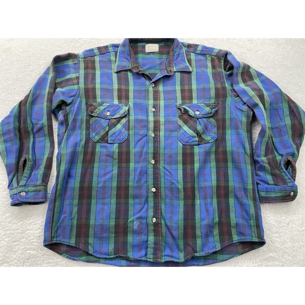 VTG Melton Wintermaster Flannel Shirt Large Blue‎ Green Buffalo Check Lumberjack